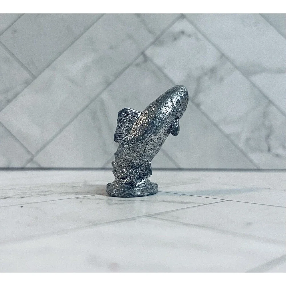 Vintage Metzke Pewter Fly Fisherman & Trout Figurine Set